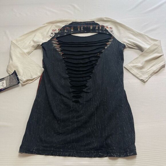 NWT Affliction Union Chrome Grey 3/4 Length Sleeves Grungy Y2K Shirt Size XS New - Picture 7 of 9